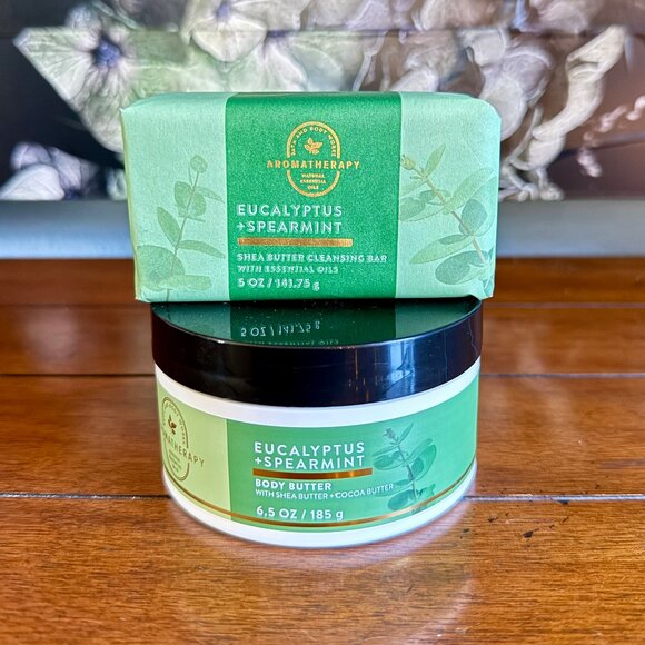 NEW 2-Pc Eucalyptus + Spearmint Shea Butter Cleansing Bar & Body Butter by BBW - Picture 1 of 3